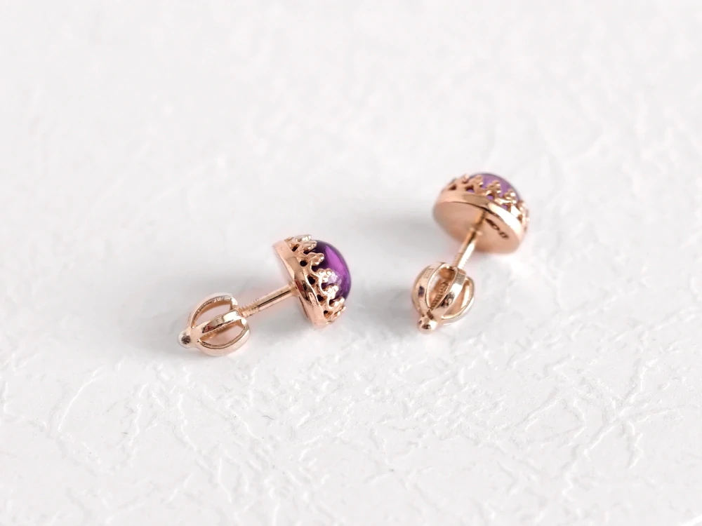 Zaté náušnice s přírodním ametystem